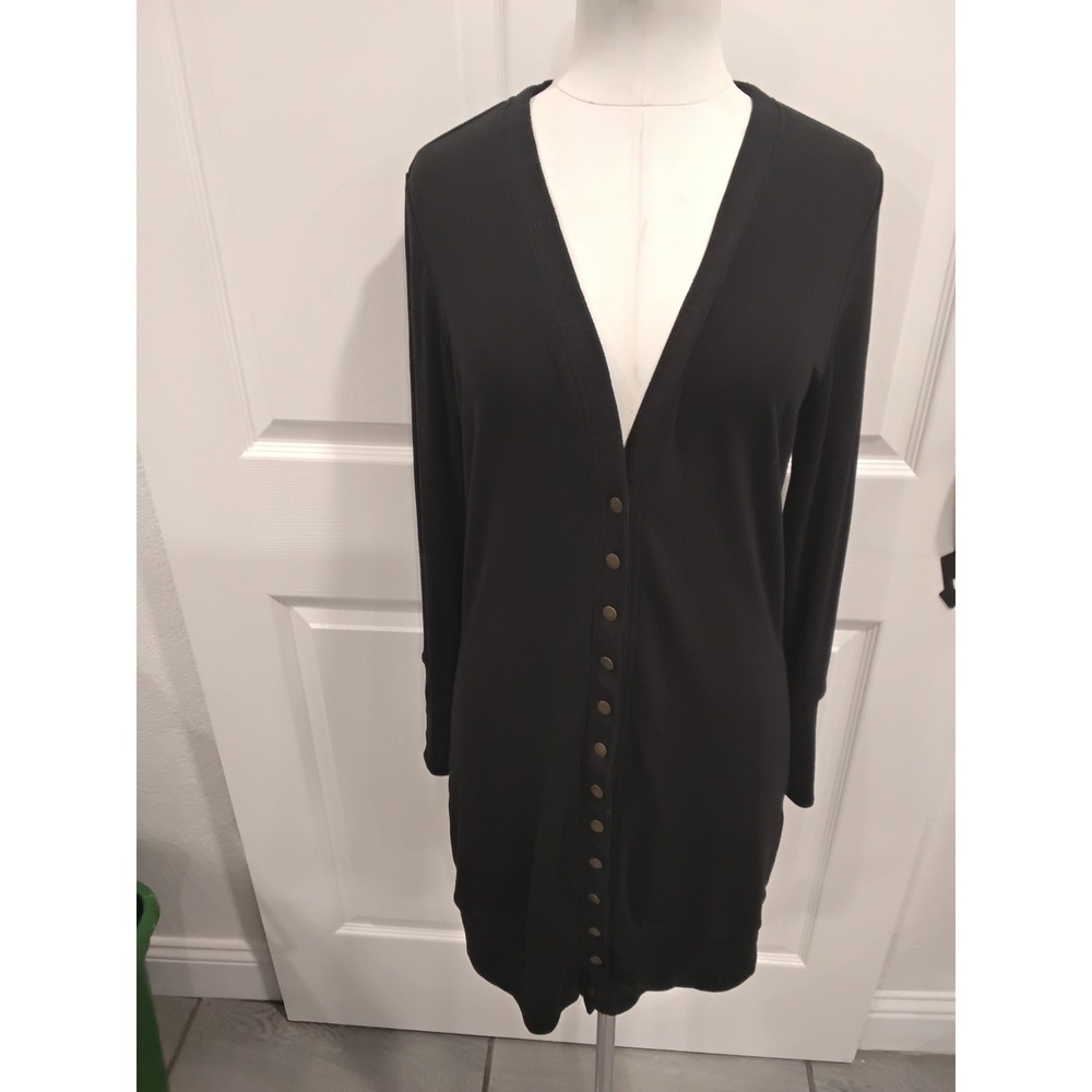 Fashion Brand Black Long Sleeve Snap Front V Neck Cardigan Sweater Size M